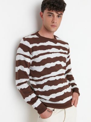 Slim fit priliehavý sveter so vzorom zebry Trendyol hnedá