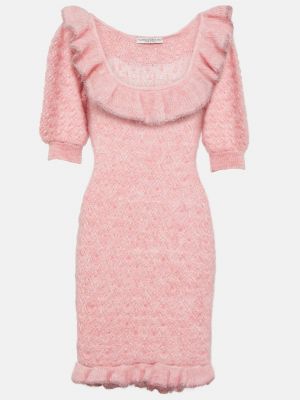 Мохеровое платье мини с вышивкой Alessandra Rich розовое