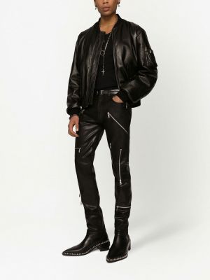 Dabīgās ādas bomber jaka Dolce & Gabbana melns
