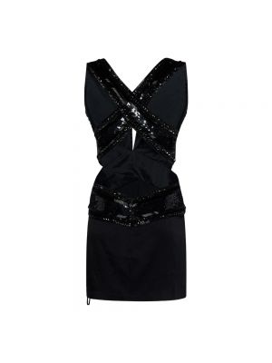 Mini vestido con lentejuelas con cuentas Amen negro