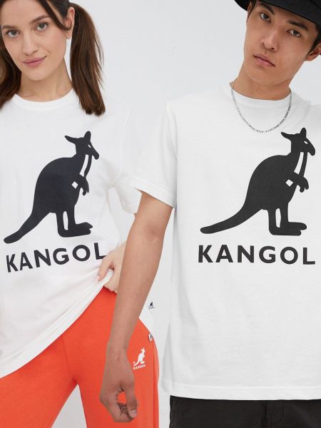 Памучна тениска с дълъг ръкав с принт Kangol бежово