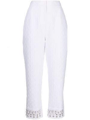 Kalhoty s výšivkou s perlami Shiatzy Chen bílé
