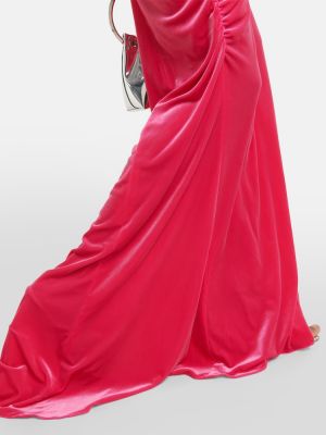 Žametna dolga obleka iz rebrastega žameta Monique Lhuillier roza