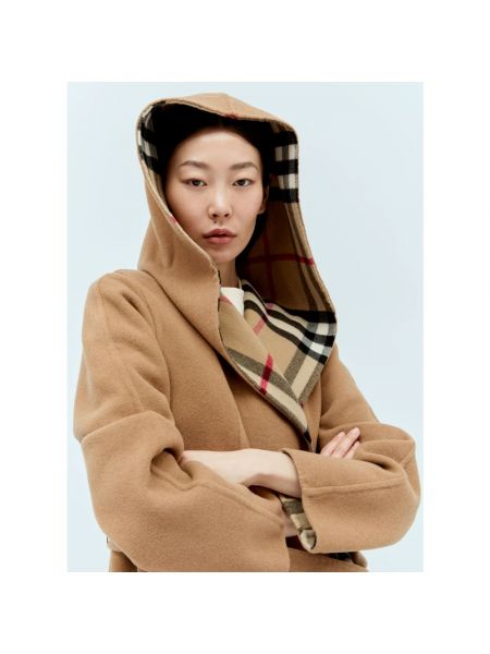 Abrigo con cinturón de lana a cuadros Burberry marrón