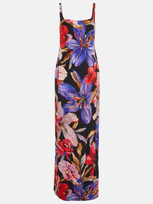 Svilena dolga obleka s cvetličnim vzorcem Dries Van Noten