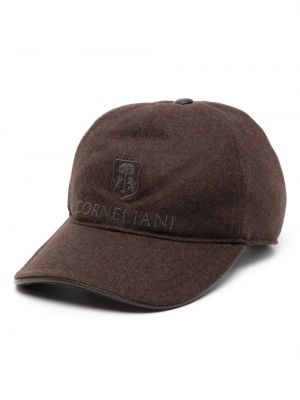 Cappello con visiera ricamato di lana Corneliani marrone