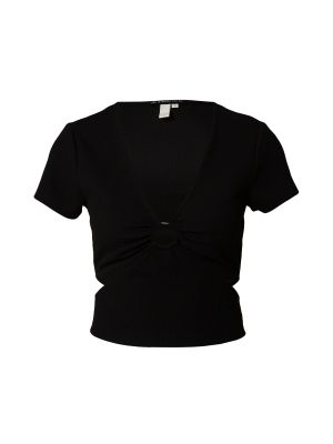 Jednofarebné priliehavé tričko s výstrihom do v Qs By S.oliver - čierna
