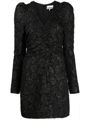 Φλοράλ κοκτέιλ φόρεμα με λαιμόκοψη v ζακάρ Ganni μαύρο