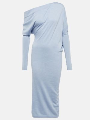 Kašmírové hodvábne midi šaty Tom Ford modrá
