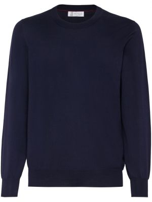 Памучен пуловер с кръгло деколте Brunello Cucinelli синьо