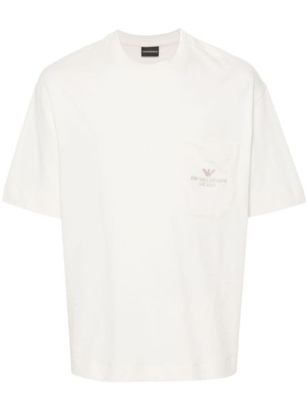 Βαμβακερή μπλούζα με κέντημα Emporio Armani λευκό