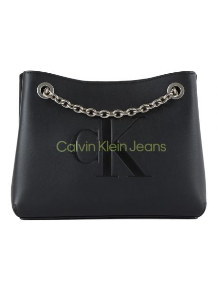 Torba na ramię skórzana Calvin Klein Jeans czarna