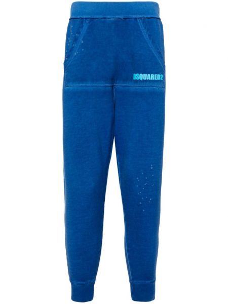 Kokvilnas treniņtērpa bikses ar apdruku Dsquared2 zils