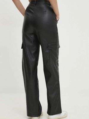 Jednobarevné kalhoty s vysokým pasem Answear Lab černé