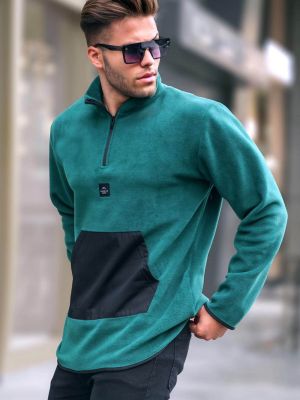 Fliso džemperis su kišenėmis Madmext žalia