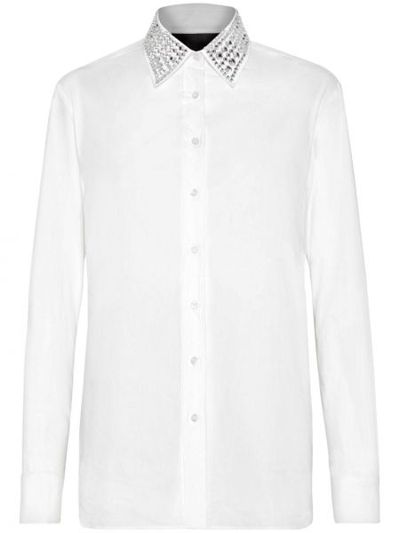 Βαμβακερό πουκάμισο με πετραδάκια Philipp Plein λευκό