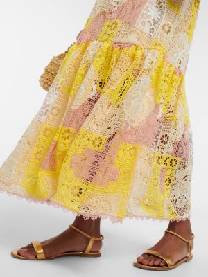 Μάξι φόρεμα με δαντέλα Zimmermann κίτρινο