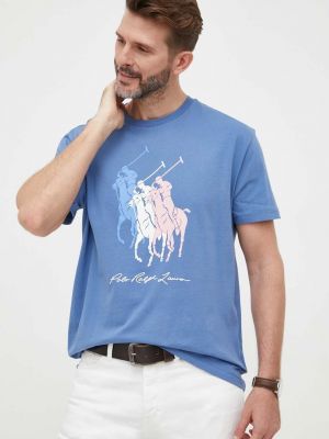 Памучна поло тениска с принт Polo Ralph Lauren синьо