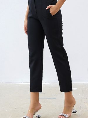 Pantaloni cu talie înaltă plisate Instyle negru