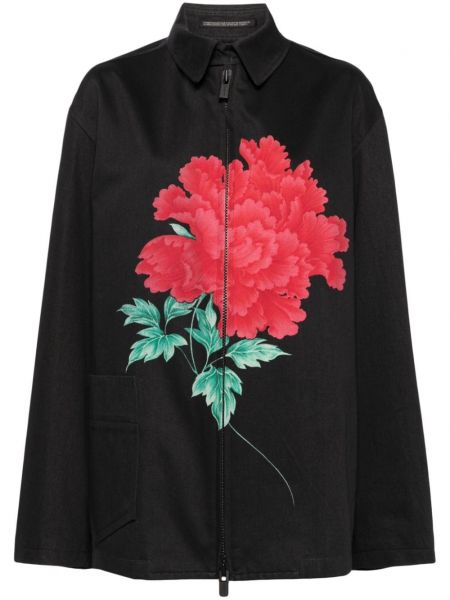 Długa koszula w kwiatki z nadrukiem Yohji Yamamoto czarna