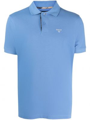 Polo majica z vezenjem s karirastim vzorcem Barbour modra