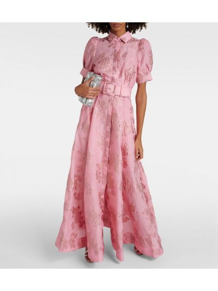 Žakárové dlouhé šaty Rebecca Vallance růžové