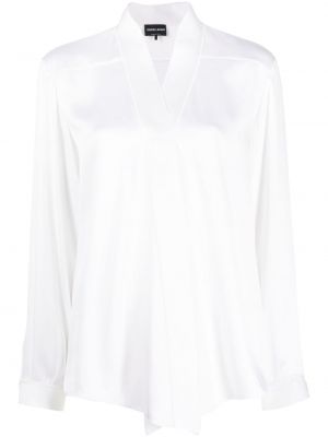 Hedvábná košile s výstřihem do v Giorgio Armani bílá