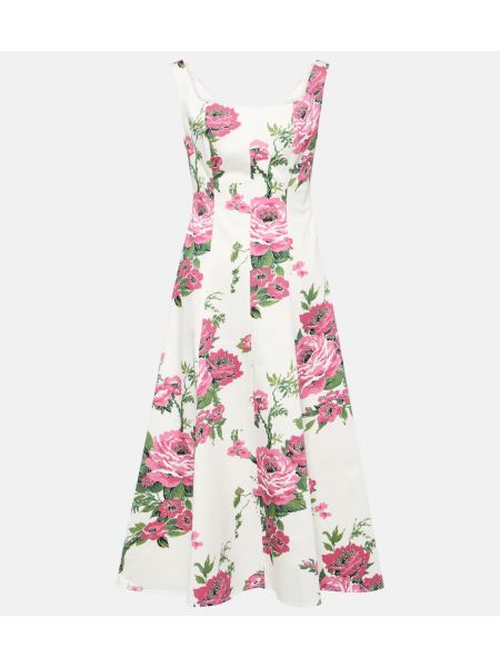 Bombažna midi obleka s cvetličnim vzorcem Carolina Herrera bela