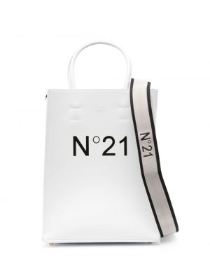 Leder shopper handtasche mit print N°21 weiß