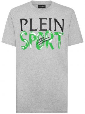 Raštuotas medvilninis sportiniai marškinėliai Plein Sport pilka