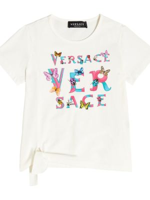 T-shirt i bomull i jersey för tjejer Versace Kids vit