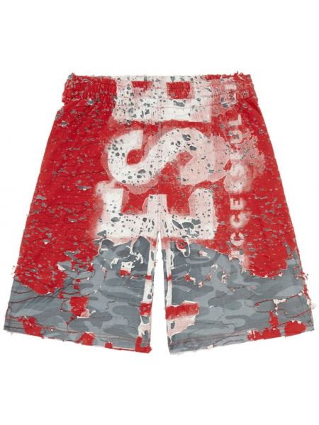 Bermuda kratke hlače s izlizanim efektom od jersey Diesel crvena