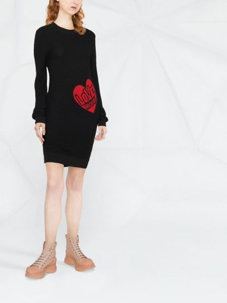 Pletené mini šaty se srdcovým vzorem Love Moschino