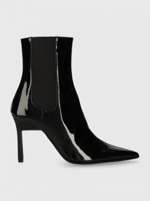 Kožené chelsea boots na podpatku Calvin Klein černé