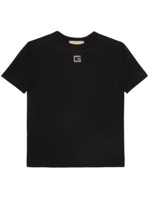Kokvilnas t-krekls ar kristāliem Gucci melns