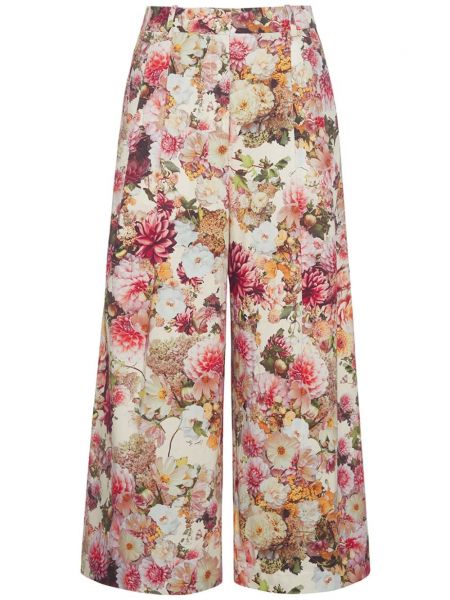 Rastezljive hlače s cvjetnim printom s printom Adam Lippes bijela