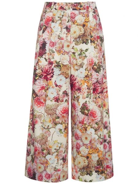 Pantaloni stretch cu model floral cu imagine Adam Lippes alb