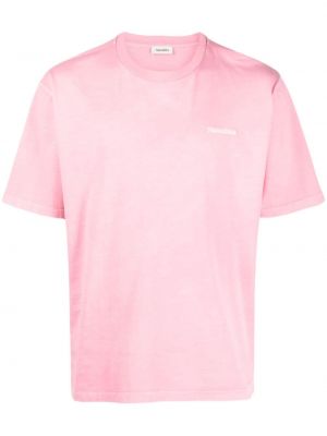 Памучна тениска бродирана Nanushka розово
