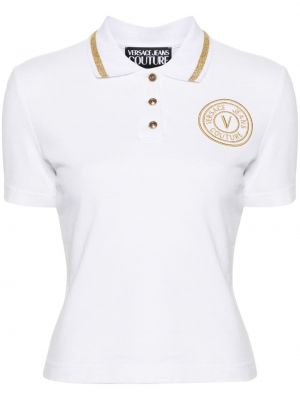 Medvilninis siuvinėtas polo marškinėliai Versace Jeans Couture balta