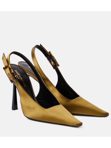 Slingback satin pumper med stropper Saint Laurent grøn