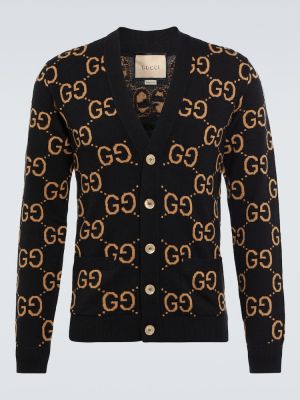 Cardigan en laine en jacquard Gucci noir