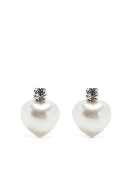 Auskarai su perlais su širdelėmis Simone Rocha balta