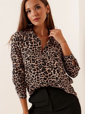 Marškiniai iš viskozės leopardinė By Saygı ruda
