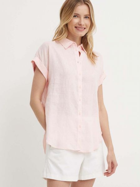 Lniana koszula relaxed fit Lauren Ralph Lauren różowa