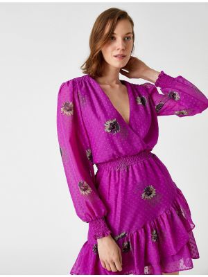 Mini haljina s v-izrezom sa dugačkim rukavima Koton