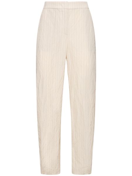 Spodnie z wysoką talią bawełniane w paski Giorgio Armani beżowe