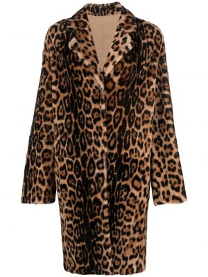 Krzneni kaput s printom s leopard uzorkom Yves Salomon smeđa