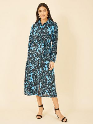 Платье-рубашка с принтом с длинным рукавом с животным принтом Mela синее