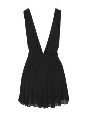 Haftowana sukienka mini plisowana Saint Laurent czarna