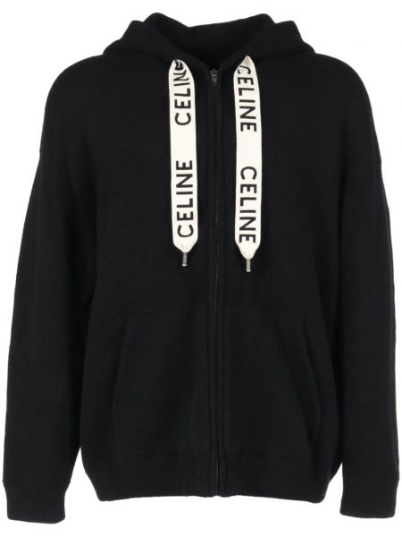 Vunena hoodie s kapuljačom s patentnim zatvaračem Céline Pre-owned crna